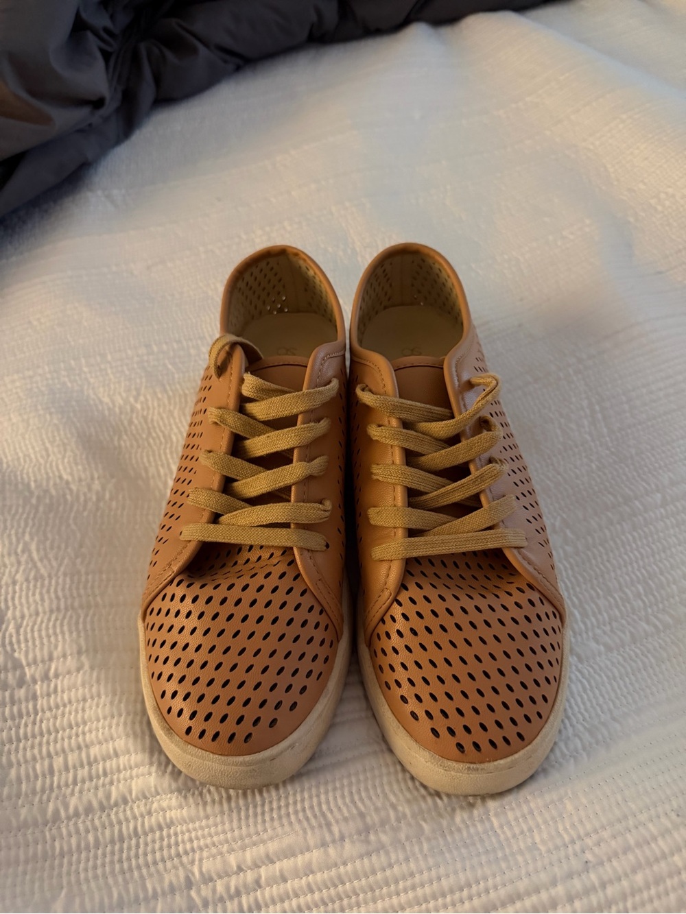 Perforated Tan Women's Casual Sneakers with Lace-Up Comfort